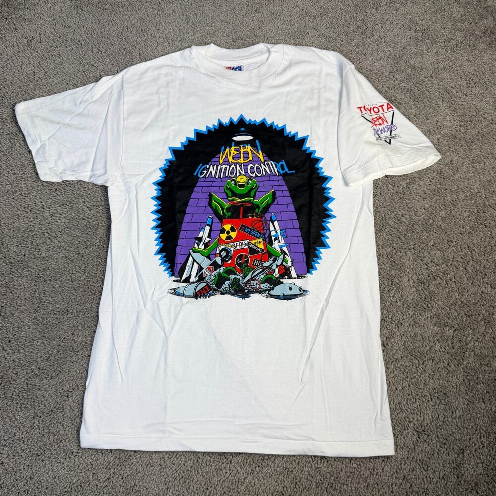 Vintage 90s Webn Fireworks Shirt M White Frog Ignition Control Single Stitch A1